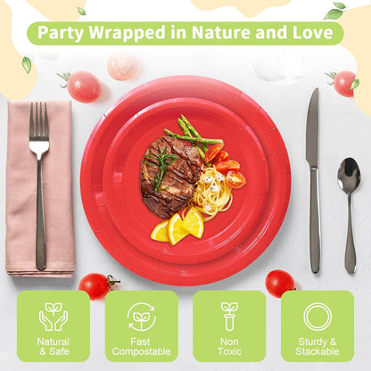 LANLISA 50 Pcs Pink Paper Plates Disposable, 25-9" & 25-7" Disposable Birthday Cake Dessert Plates For Valentines Day, Baby Shower, Easter Party, Mothers Day Party Supplies