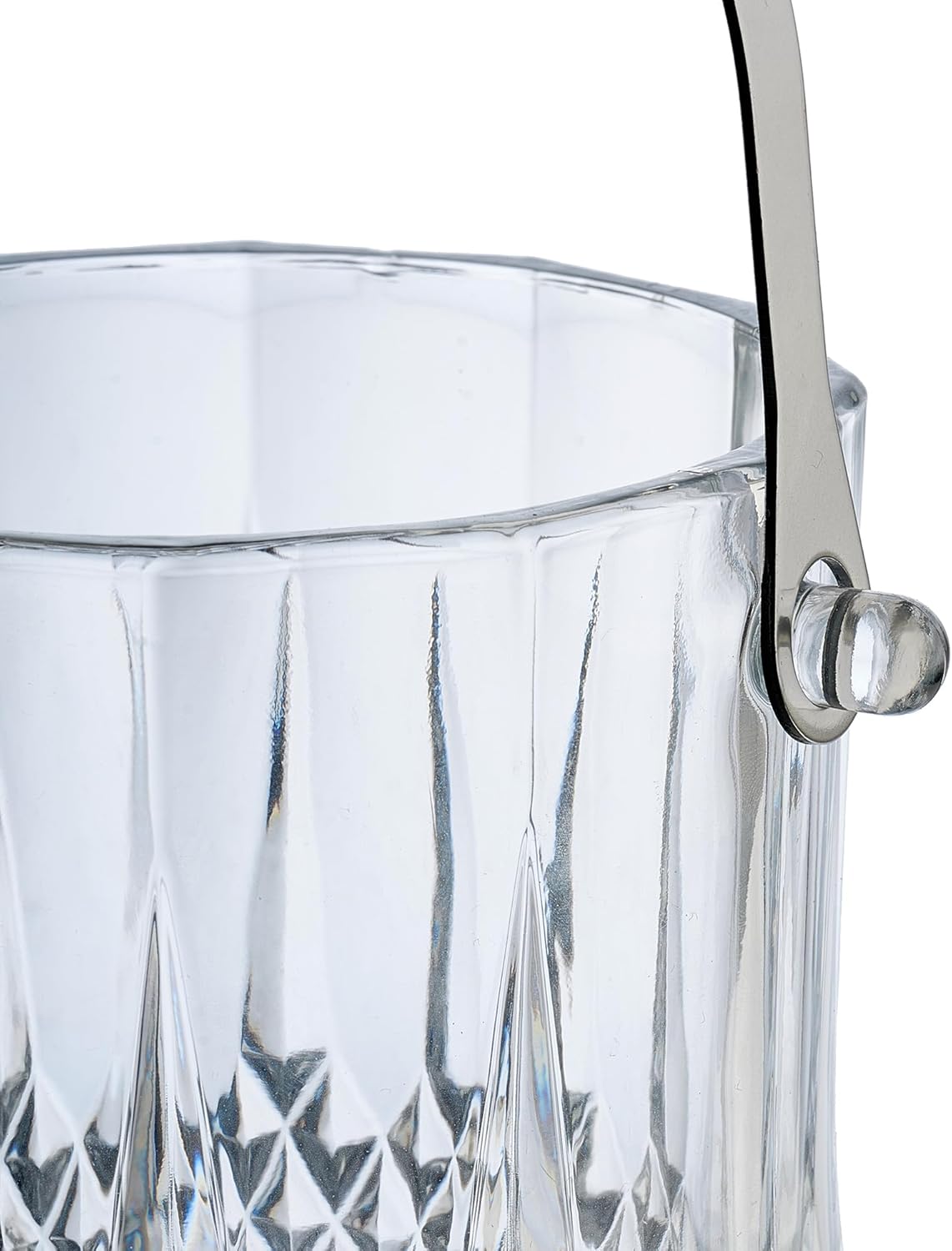 Glass Ice Bucket with Handle and Stainless Steel Tongs - Glass Ice Buckets for Party,Wine, Beer, Champagne, Cocktail Bar, Mini & Portable, 1000ml