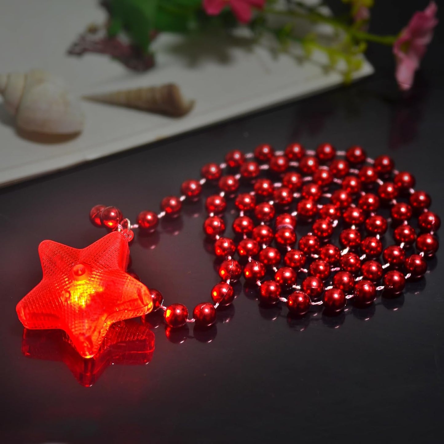 6 Pack Clear LED Glow Star Necklace Bulk Beaded Necklaces for Halloween Christmas Decorations Mardi Gras Party Favors