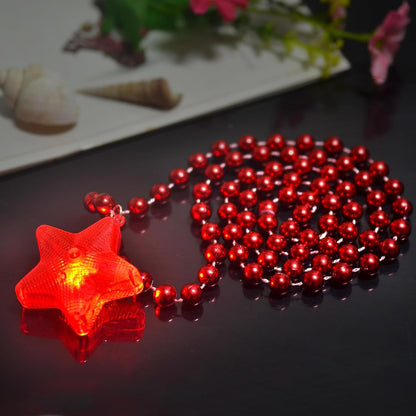 6 Pack Clear LED Glow Star Necklace Bulk Beaded Necklaces for Halloween Christmas Decorations Mardi Gras Party Favors