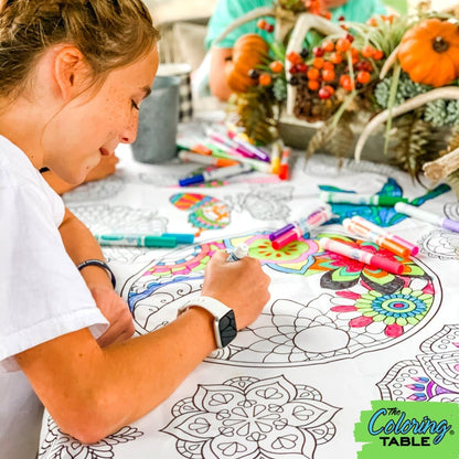 Animal Fun Design – Square Tablecloth 60”X60” – Interactive Coloring Tablecloth for Kids - Poly/Cotton Fabric – Washable and Reusable – DIY Activity for Children and Adults