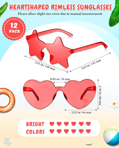 Kanayu 12 Pcs Mixed Style Rimless Sunglasses Retro Party Favors Eyewear for Bachelor Party Photoshoot Costume Accessories
