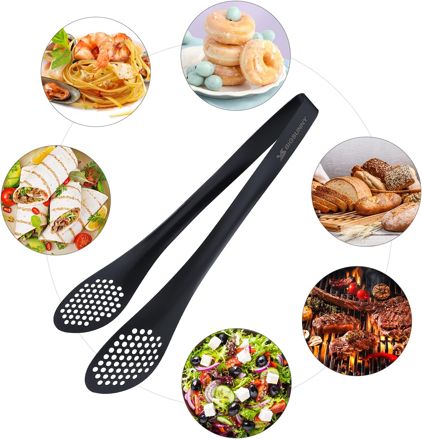 MSY BIGSUNNY 9 inch Buffet Tongs, Set of 2 Stainless Steel Food Serving Tongs