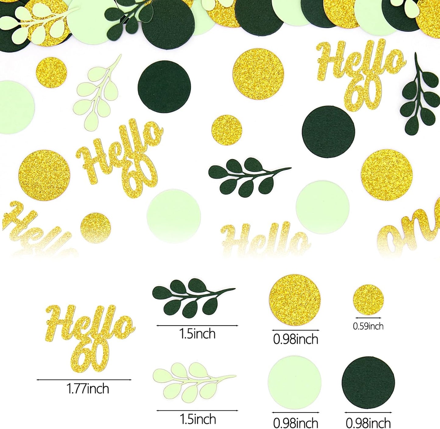 300PC Greenery Happy Birthday Confetti for Table Gold Glitter and Sage Green Birthday Party Decorations for Kids/Adult