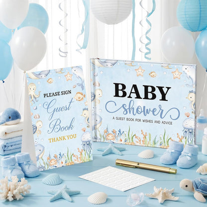 Fuyoooo 27 Pcs Safari Animal Baby Shower Guest Book Set Baby Shower Sign in Guest Floral Book Place Table Cards with Gold Pen Adhesive Photo Corner for Birthday Party