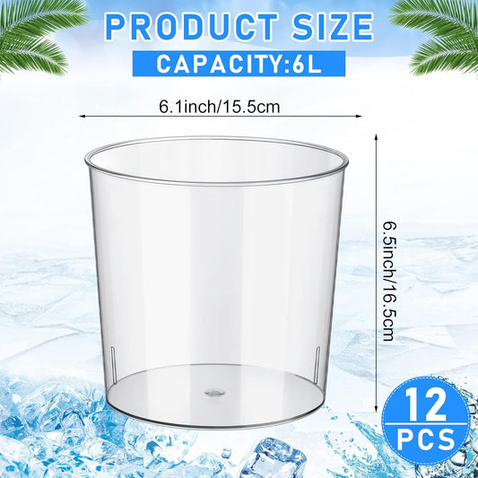 12 Pcs Plastic Ice Bucket Clear Flower Vases 6L Large Champagne Beer Buckets Classic Transparent Wine Chiller Tub Portable Wine Cooler Bucket Multipurpose Trash Can Wastebasket for Party Bar Kitchen