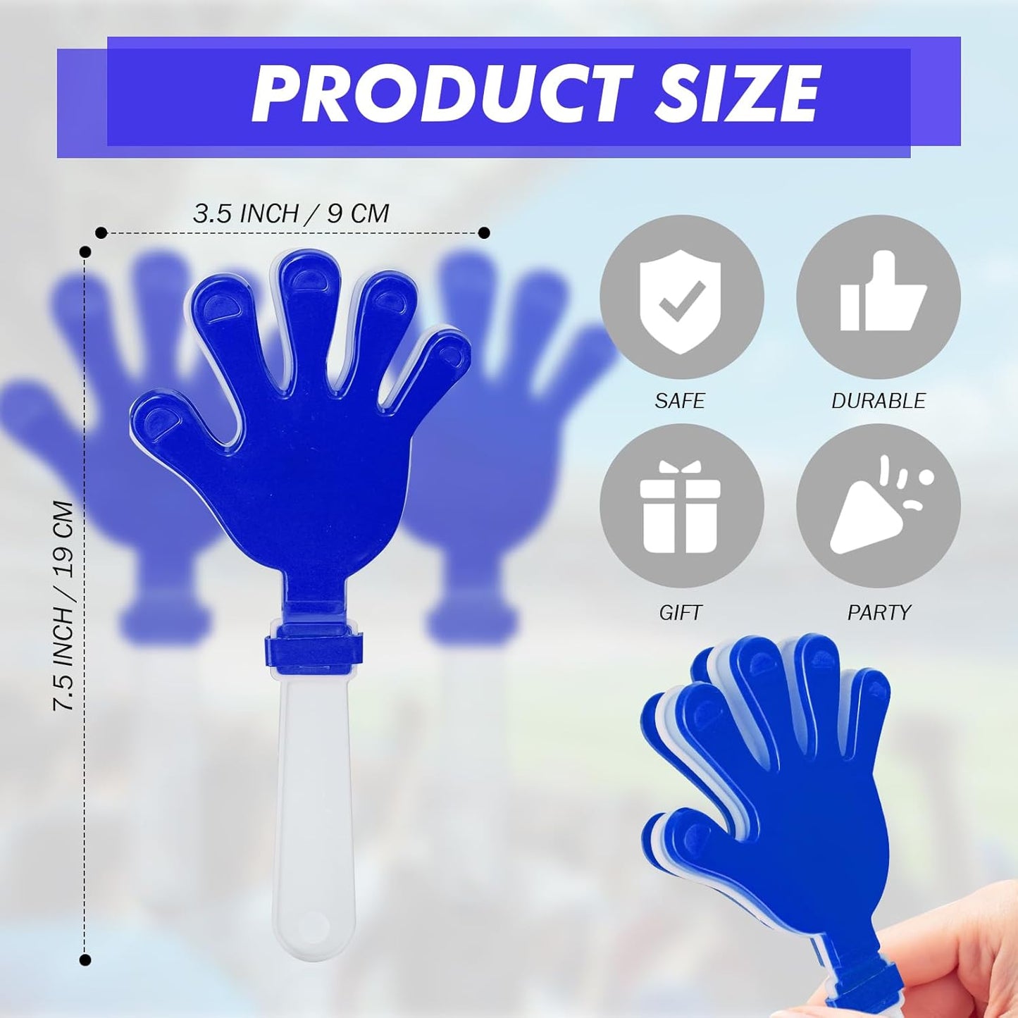 48 Pack Hand Clappers 7.5 Inch Noisemakers Bulk for Team Sports School Events Party Favors(Blue and White)