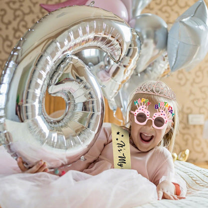 YARIEW 3rd Birthday Decorations, 3rd Glitter Purple Sash and Crown Kit with Happy Birthday Sunglasses, Tiara Princess Crown and Sash Party Outfit Accessory