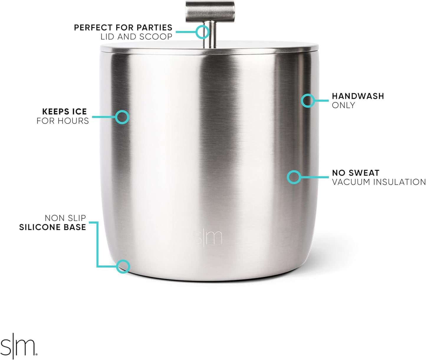 Simple Modern Vacuum Insulated Ice Bucket with Lid and Scoop | for Cocktail, Champagne, Wine, Beer, & Hosting | Stainless Steel 100oz Capacity for Large Parties | Rocks Collection | Midnight Black
