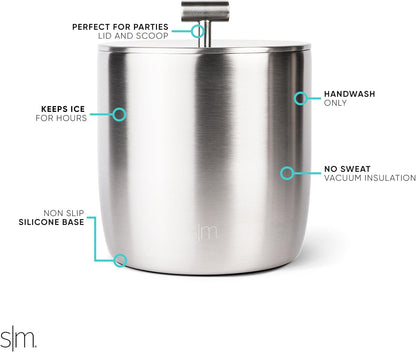 Simple Modern Vacuum Insulated Ice Bucket with Lid and Scoop | for Cocktail, Champagne, Wine, Beer, & Hosting | Stainless Steel 100oz Capacity for Large Parties | Rocks Collection | Midnight Black