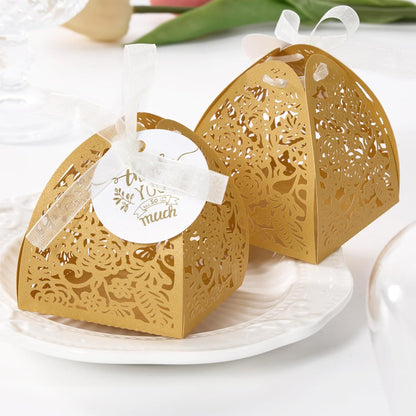 AdasBridal 50Pcs Small Gift Boxes for Party Favors, Laser Cut Candy Boxes Wedding Favor with Thank You Card Ribbons for Bridal Baby Shower Wedding Decorations (White, 2.36")