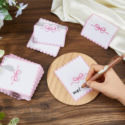 SUPERFINDINGS 200Pcs Blank Place Cards Blue Bow Place Cards 4.02x3.54 Inch/10.2x9cm Wedding Seating Card Buffet Food Labels Tent Fold Table Name Card for Wedding Party Table Setting