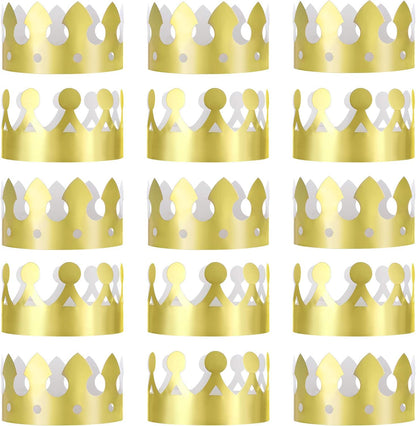 JOVITEC 24 Pcs Gold Paper Crowns Golden King Crown Foil Gold Hat for Birthday Celebration Baby Shower Photo Props