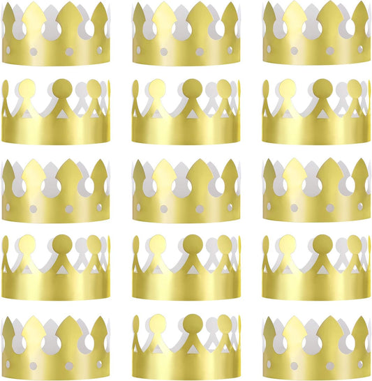 JOVITEC 24 Pcs Gold Paper Crowns Golden King Crown Foil Gold Hat for Birthday Celebration Baby Shower Photo Props