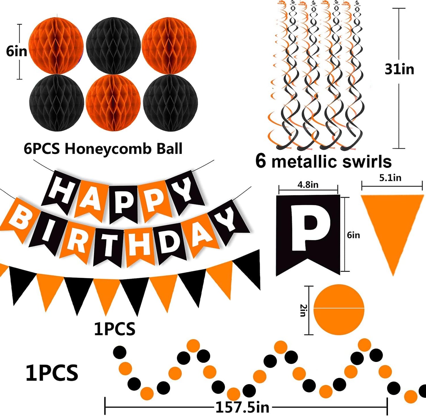 Fecedy Happy Birthday Banner With Colorful Paper Flag Bunting Paper Circle Confetti Garland Swirl Streamers Honeycomb ball for Birthday Party Decorations
