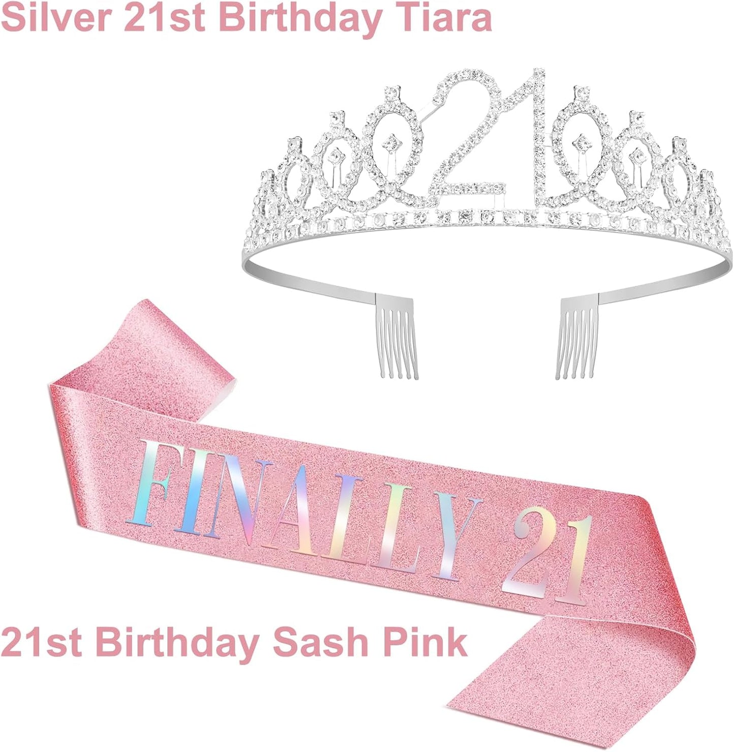 21st Birthday Decorations for Her with 21st Birthday Sash and Crown, Candles Gold, Gifts for 21 Year Old Girls