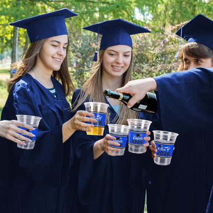 Gatherfun Graduation Decorations 2026-100 Pcs 16oz Blue Graduation Plastic Cups for Grad Party | Sturdy & Durable Drinkware for Grad Festivities | Essential Grad Party Supplies & Decorations