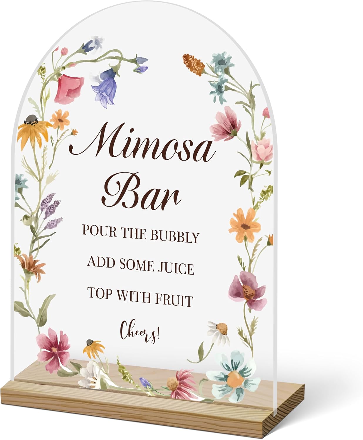 Acrylic Arch Mimosa Bar Sign, Pink Bow Champagne Acrylic Mimosa Bar With Base Supplies For Baby Shower Bridal Shower, Birthday, Bachelorette Engagement Party, Welcome Sign For Table Party -A14