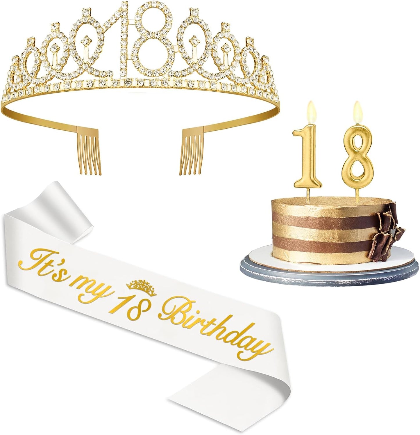 21st Birthday Decorations for Her with 21st Birthday Sash and Crown, Candles Gold, Gifts for 21 Year Old Girls