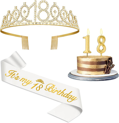 21st Birthday Decorations for Her with 21st Birthday Sash and Crown, Candles Gold, Gifts for 21 Year Old Girls