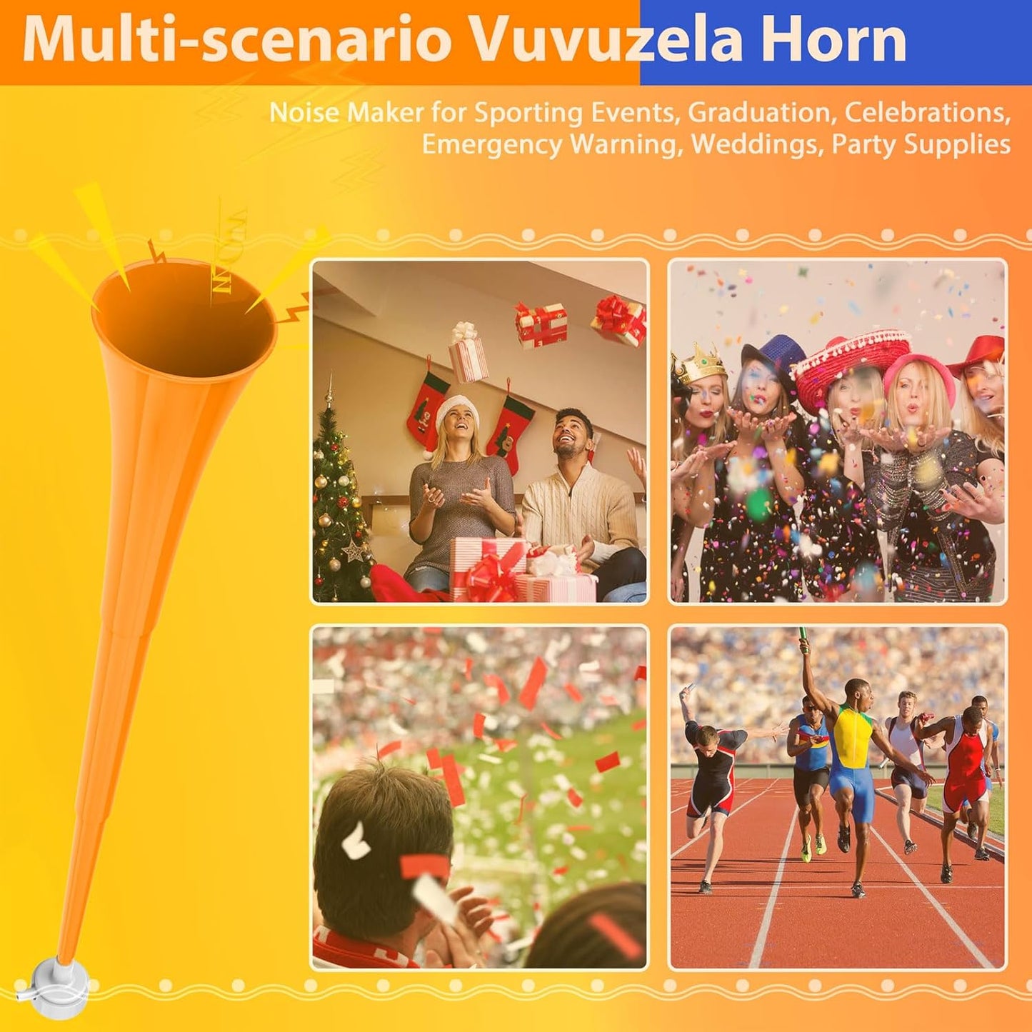 Collapsible Stadium Horn 24 Inch Vuvuzela Plastic Trumpet Blow Horns Noise makers for Sporting Events School Sports Football Games Party Supplies Favors Accessories (Black)