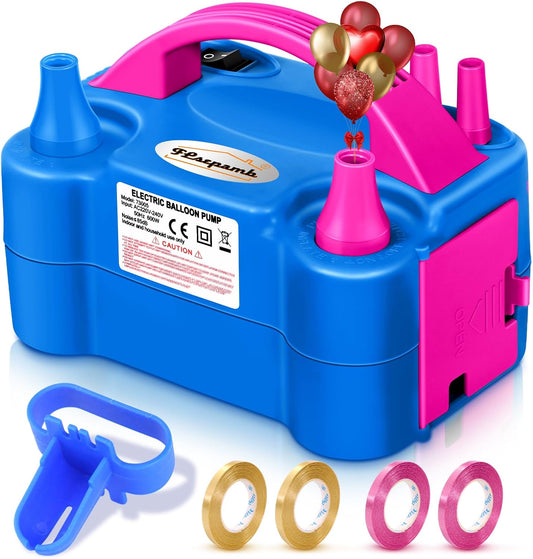 FLSEPAMB Balloon Pump, Electric Balloon Pump,Portable Dual Nozzles Electric Balloon Air Pump 110V 600W, Electric Balloon Inflator with Tying Tool, Colored Ribbons for Party Decoration