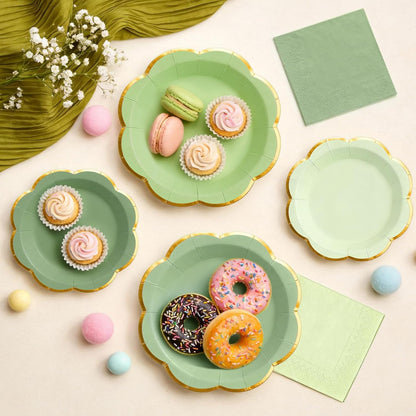 Sage Green Plates and Napkins Party Supplies for 20 Guests,Green Scalloped Paper Plates with Gold Rim, Elegant Disposable Tableware Set for Birthday,Baby Shower, Wedding, Bridal & Tea Party,60 PCS