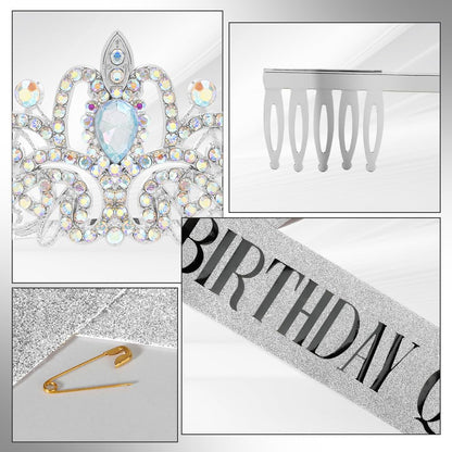 Birthday Sash for Women,Birthday Crown Tiaras for Women,Gold Rhinestone Queen Sash and Crown Tiara Headband for Party Decorations