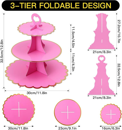 Soleebee 3-Tier Cupcake Stand, Cardboard Cupcake Tower, Cup Cake Stand Tower for Birthday Wedding Party Decoration, Cupcake Tier Stand Desserts Display 1 Set (Purple Gold)