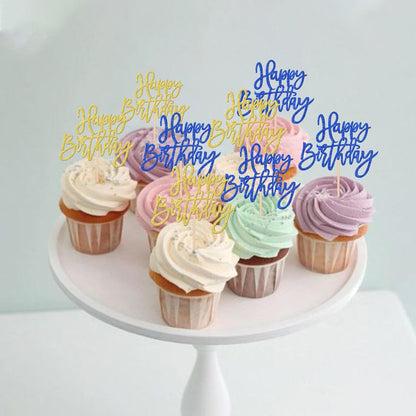 24 PCS Happy Birthday Cupcake Toppers Glitter Picks for Celebrating Anniversary Theme Party Cake Decorations Supplies Gold