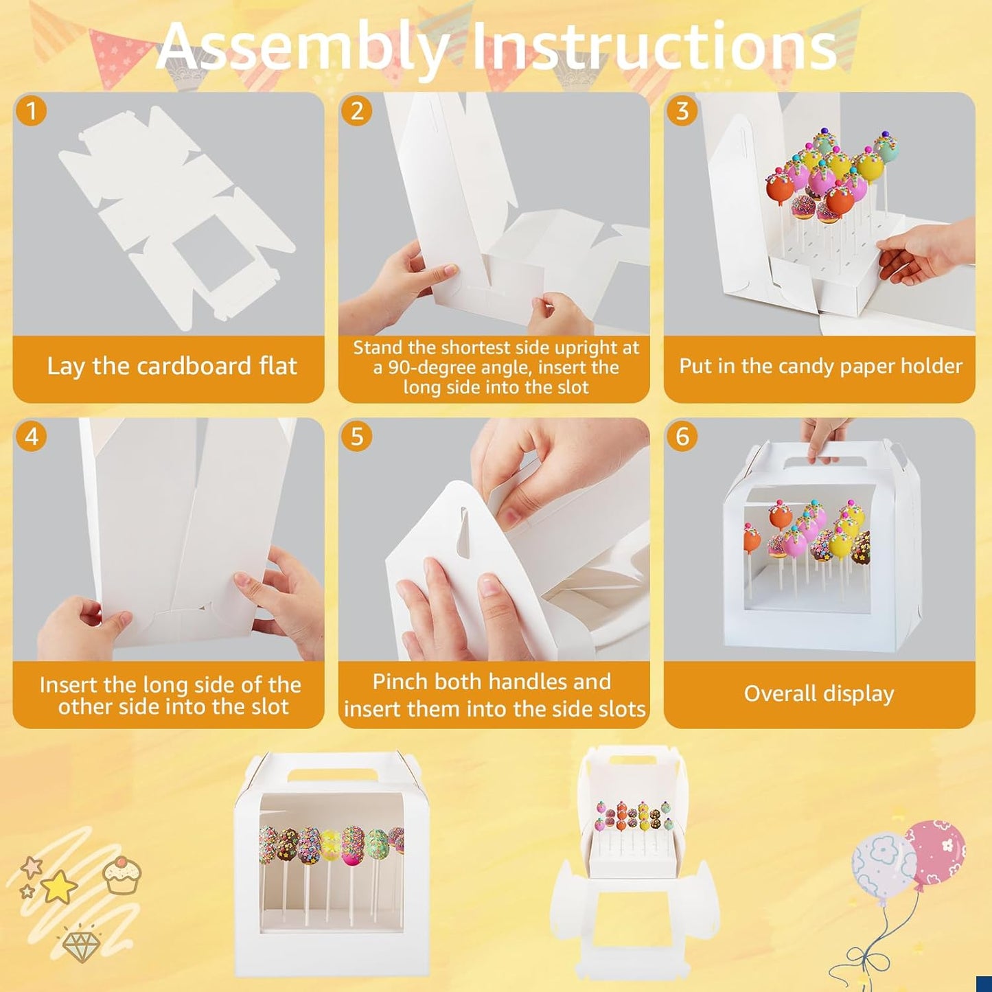 MGWOTH Cake Pop Boxes Packaging with Sticks Set, 5PCS Cakesicle Display Stand with Window, Portable Lollipops Transport Holder with 100Pcs Paper Sticks, Bakery Containers for Babyshower, Party