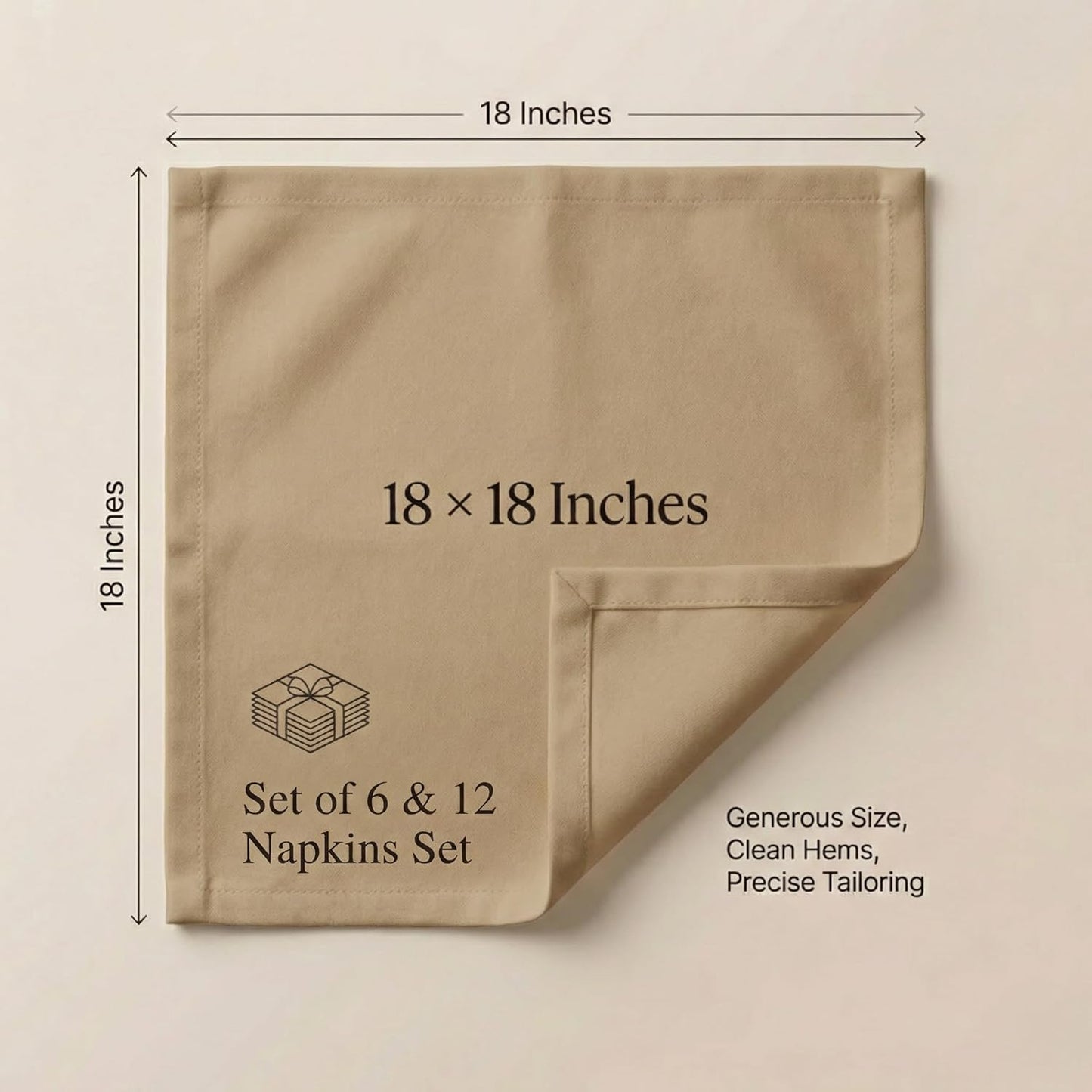 ACCENTHOME Natural Cotton Linen Napkin Set of 12 18x18 inch Dinner Napkins - Washable Soft Premium Hotel Quality Reusable Hemmed Edges Napkins Perfect Table Linens for Family Dinners, Weddings