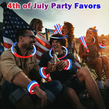 4th of July Red White Blue Glow Sticks Party Favors for Kids 90 PCS,Light Up Bracelets Necklaces for Fourth of July,Memorial Day Accessories Decorations,250th Patriotic Gift Treat Goodie Bag Stuffers