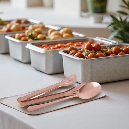 12PCS Stainless Steel Serving Utensils Sets,8 Large Serving Spoons,4 Serving Tongs,Gold Serving Utensills Sets for Buffet Catering Banquet Party (Gold)