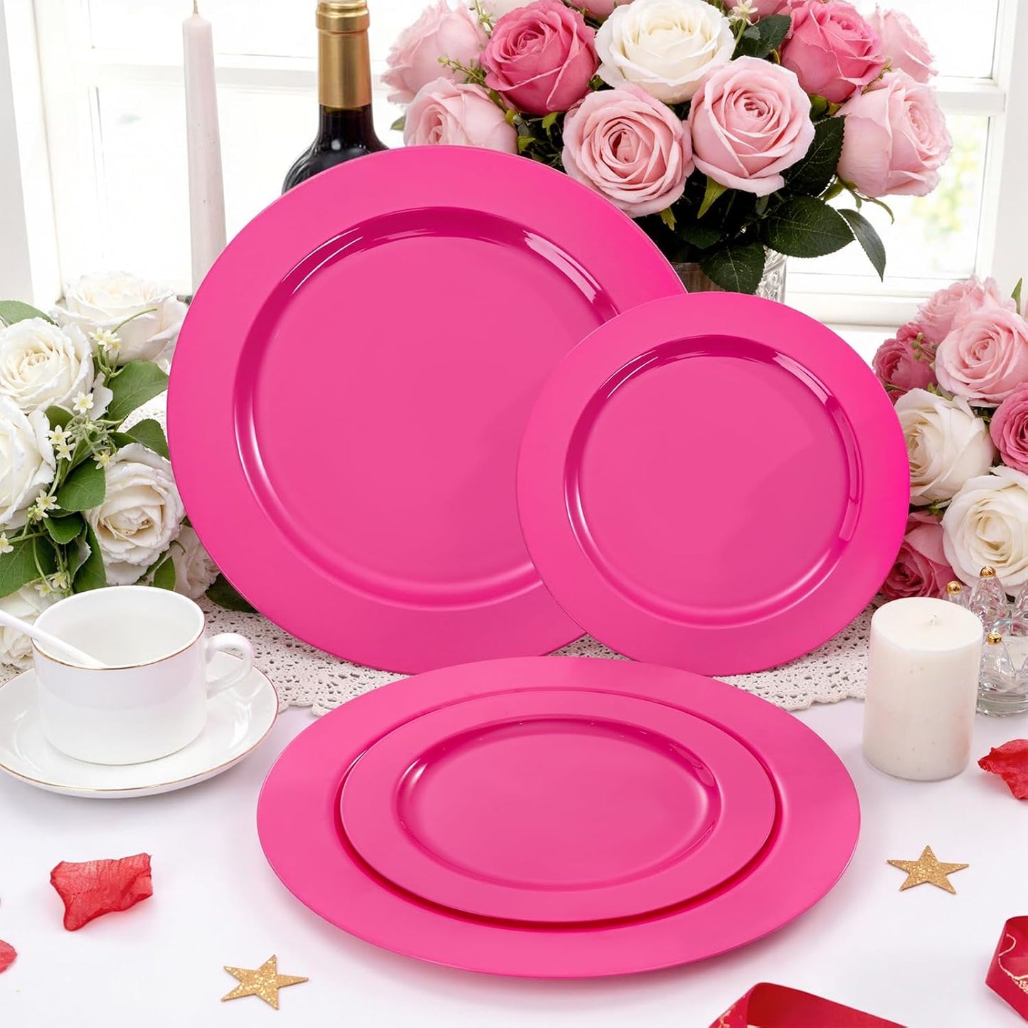 FLOWERCAT 60PCS White Plastic Plates - Heavy Duty White Disposable Plates for Mother's Day/Birthday Party/Wedding -serve for 30 guests Include 30PCS 10.25" & 30PCS 7.5" Plates for Party