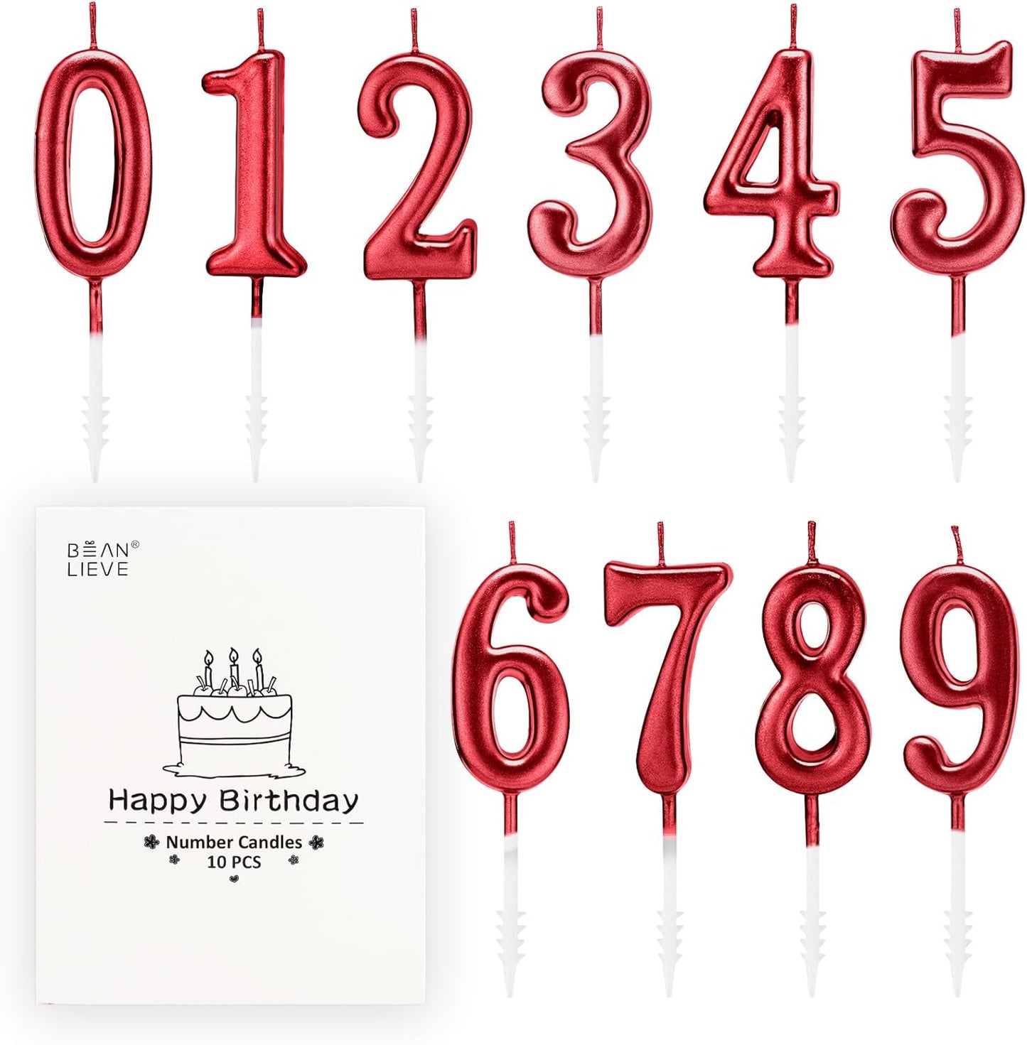 Beanlieve 10-Pieces Numeral Birthday Candles - Cake Numeral Candles Number 0-9 Glitter Cake Topper Decoration for Birthday,Wedding Anniversary,Party Celebration (Colourful)