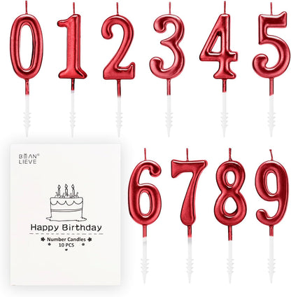 Beanlieve 10-Pieces Numeral Birthday Candles - Cake Numeral Candles Number 0-9 Glitter Cake Topper Decoration for Birthday,Wedding Anniversary,Party Celebration (Colourful)