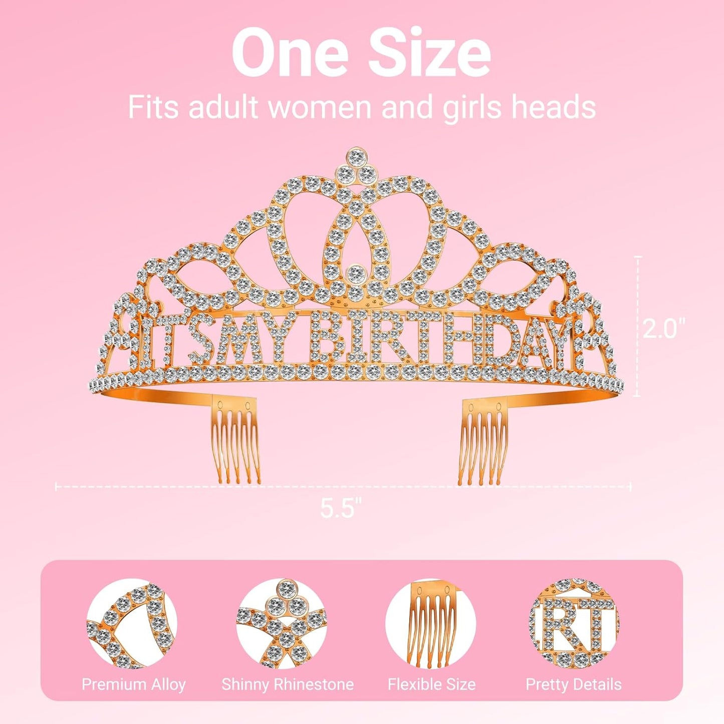 Birthday Tiara and Crown with Sash, Birthday Tiara for Women Party Silver