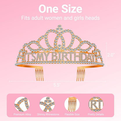 Birthday Tiara and Crown with Sash, Birthday Tiara for Women Party Silver
