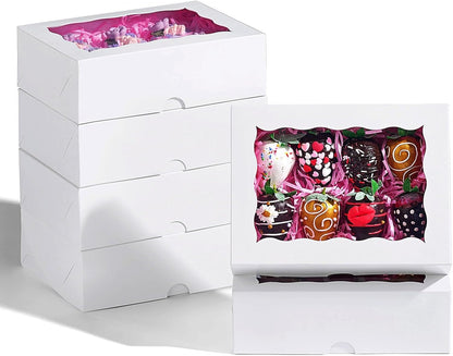 50 PCS 8x5x2 Inch Bakery Boxes with Window for Chocolate Covered Strawberries, Cookies, Cakesickle, Browines, Donut &More