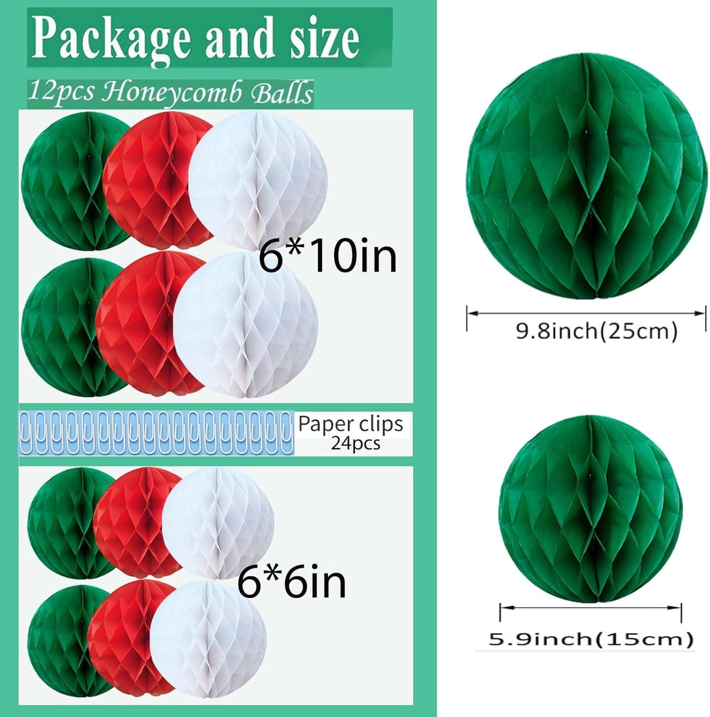 Rainbow Paper Honeycomb Balls,6 and 10 inch Hanging Tissue Pompoms,12 Pack Party Decorations