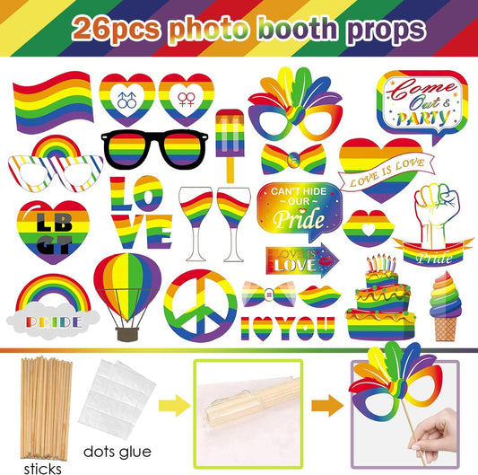 27Pcs Giant Gay Pride Inflatable Selfie Photo Frame & Photo Props Set LGBTQ Rainbow Themed Party Decorations Love is Love Selfie Props Party Supplies for Rainbow Party Pride Day Celebration