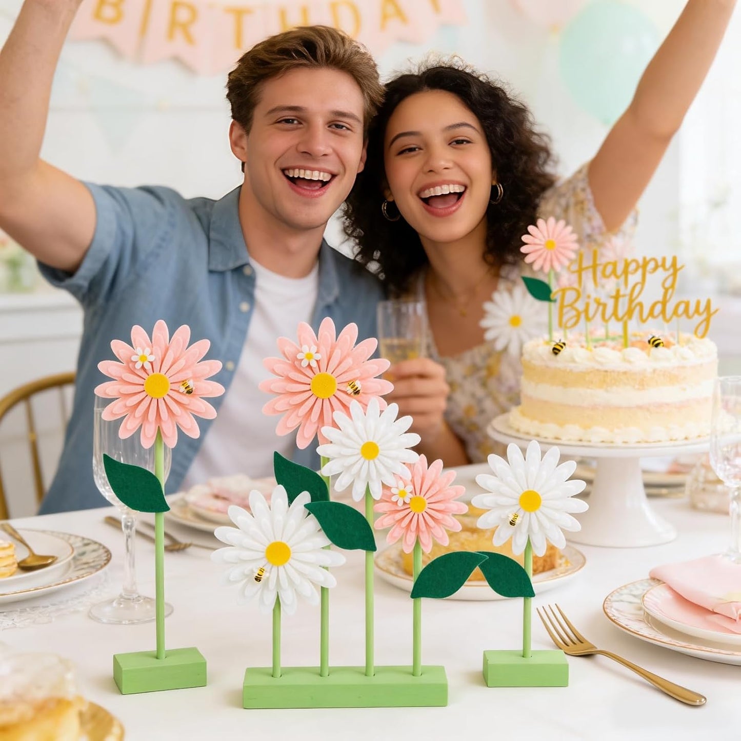SUNBEAUTY 4PCS Honey Bee Honeycomb Centerpieces Decorations Yellow Bee Honeycomb Table Centerpieces with Sunflower Stickers for Baby Shower Birthday Gender Reveal Birthday Decoration
