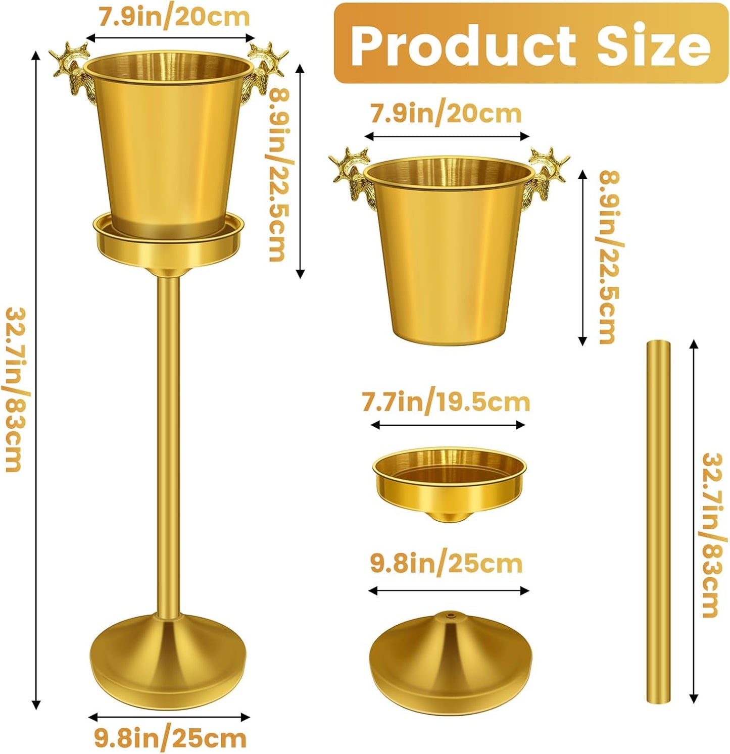 Ice Bucket with Stand,Gold Stainless Steel Champagne Ice Bucket,Deer Head Handle Wine Chiller Bucket for Christmas Wedding Bars,5L Wine Bucket on Stand for Cocktails Beer Sparkling Wine