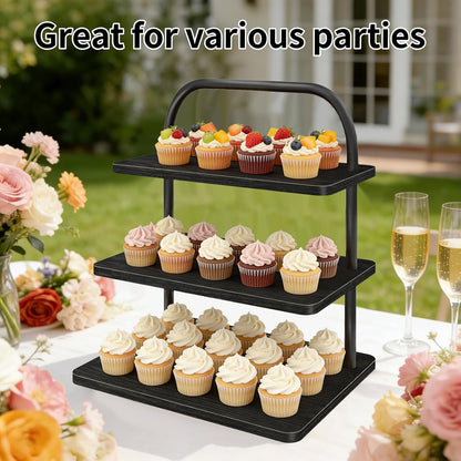 Cupcake Stand, 3 Tier Large Cupcake Stand Rustic Stepped Cupcake Display Stand Square Wood Dessert Table Display Set Cupcake Tower Tiered Tray Stand for Wedding Birthday Graduation
