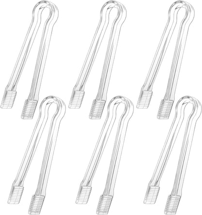 6 PCS Clear Plastic Serving Tongs, 6.3 Inch Mini Serving Utensils Plastic Tongs Ice Tongs for Buffet Bar Kitchen BBQ Appetizers Pastries Christmas Party