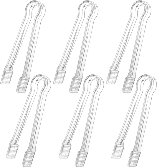 6 PCS Clear Plastic Serving Tongs, 6.3 Inch Mini Serving Utensils Plastic Tongs Ice Tongs for Buffet Bar Kitchen BBQ Appetizers Pastries Christmas Party