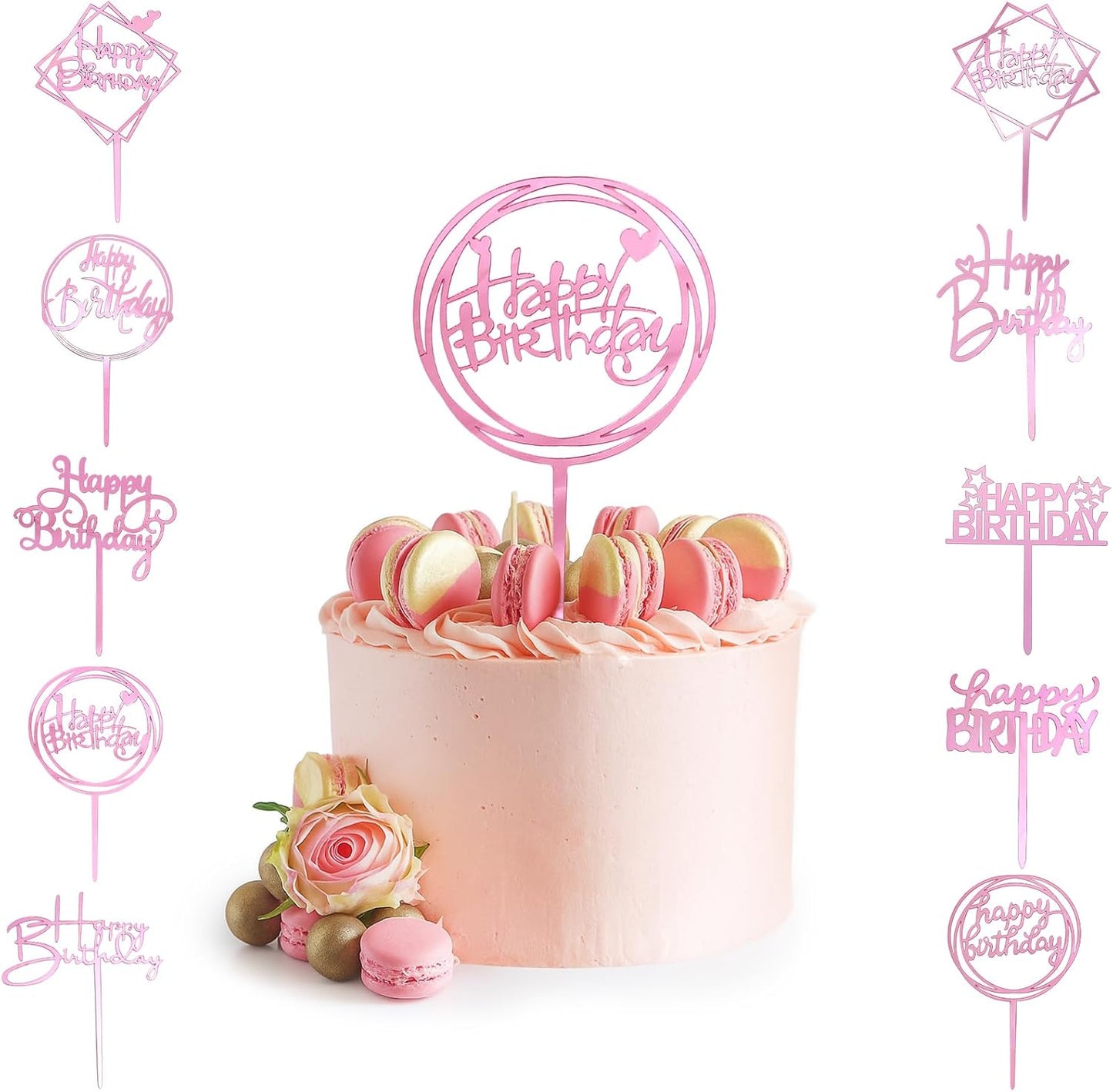 10-Pack Happy Birthday Cake Toppers,Gold Cake Toppers Acrylic Birthday Cake Supplies,4inchx6inch (Gold)