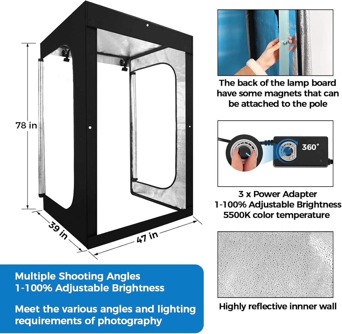 Photo Light Box, 12/16/20/24/32 Inch Photography Light Box with CRI>95 120 Light Beads. Dimmable Shooting Tent Kit with White and Warm Light. 6 Color Backdrops Photo Booth for Studio Products Display