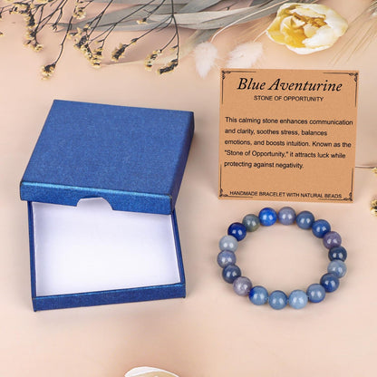 LPBeads Handmade Natural Gemstone Stretch Elastic Bracelet Healing Crystal Round Stone Beads Jewelry Gifts for Women Men